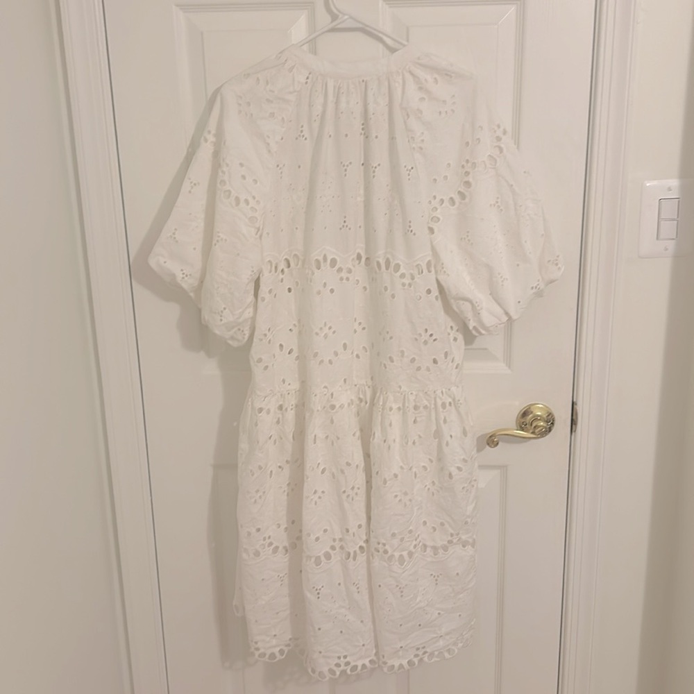 Anthropologie Tallulah Puff Sleeve Eyelet Mini Dress in White New Size Large - Picture 10 of 13